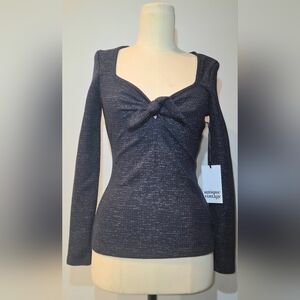 Unique Vintage Navy Blue Knit Long Sleeve Top